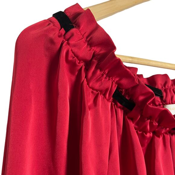 Ramy Brook Red Off the Shoulder Bow Shoulder Long Sleeve Satin Top Size S - Picture 4 of 8